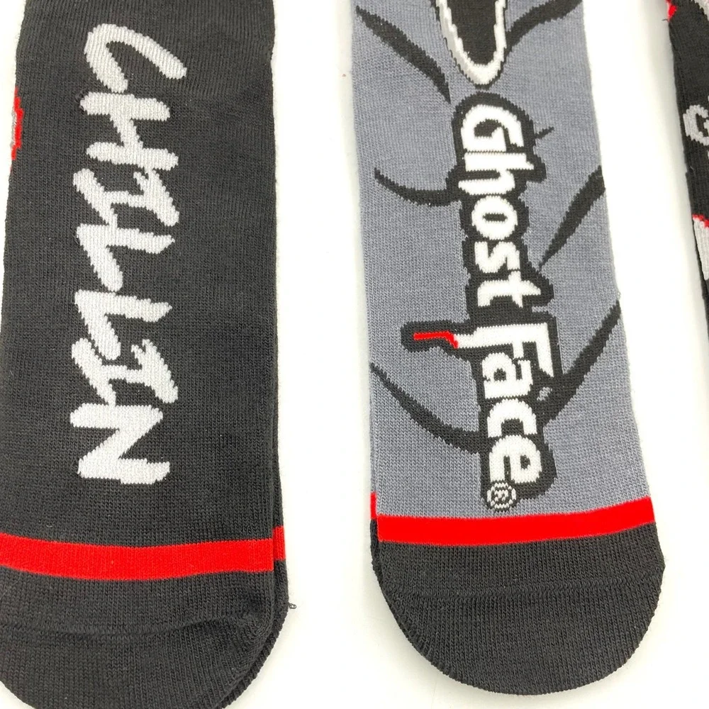 NEW Ghost Face Scream Crew Socks Lot 3 Pairs Fun World Horror Black Red Gray